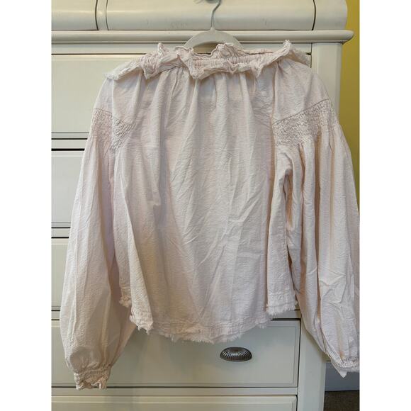 Anthropologie Ruffled V-Neck Blouse Womens Small Pale Pink White Prairie Cottage - Picture 6 of 10